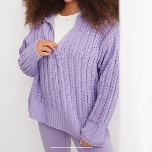 Aerie Lavender Chenille Knit Zip Up Sweater